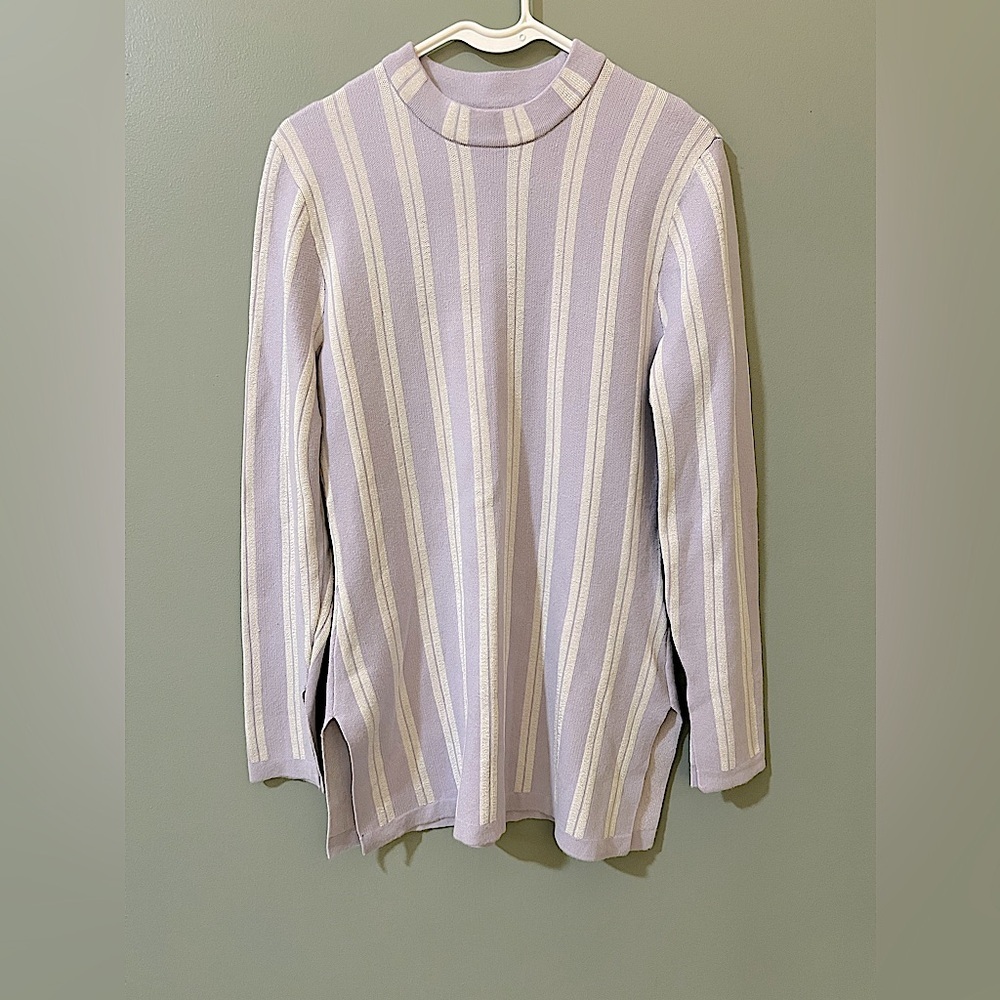 Rachel Roy Venus Striped Pullover Lavender and Ivory Knit Sweater Size large